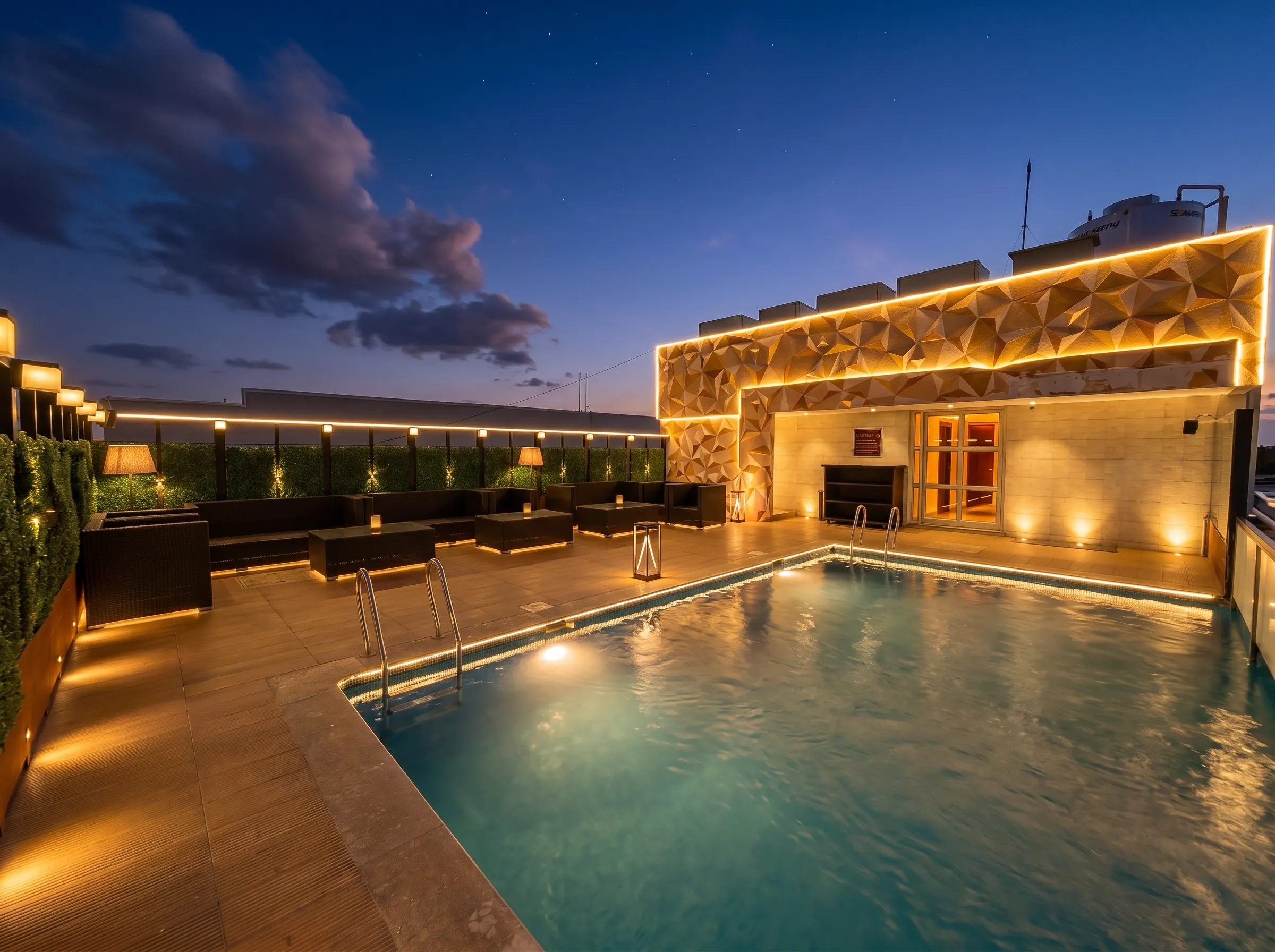 Rooftop Pool · Night detail