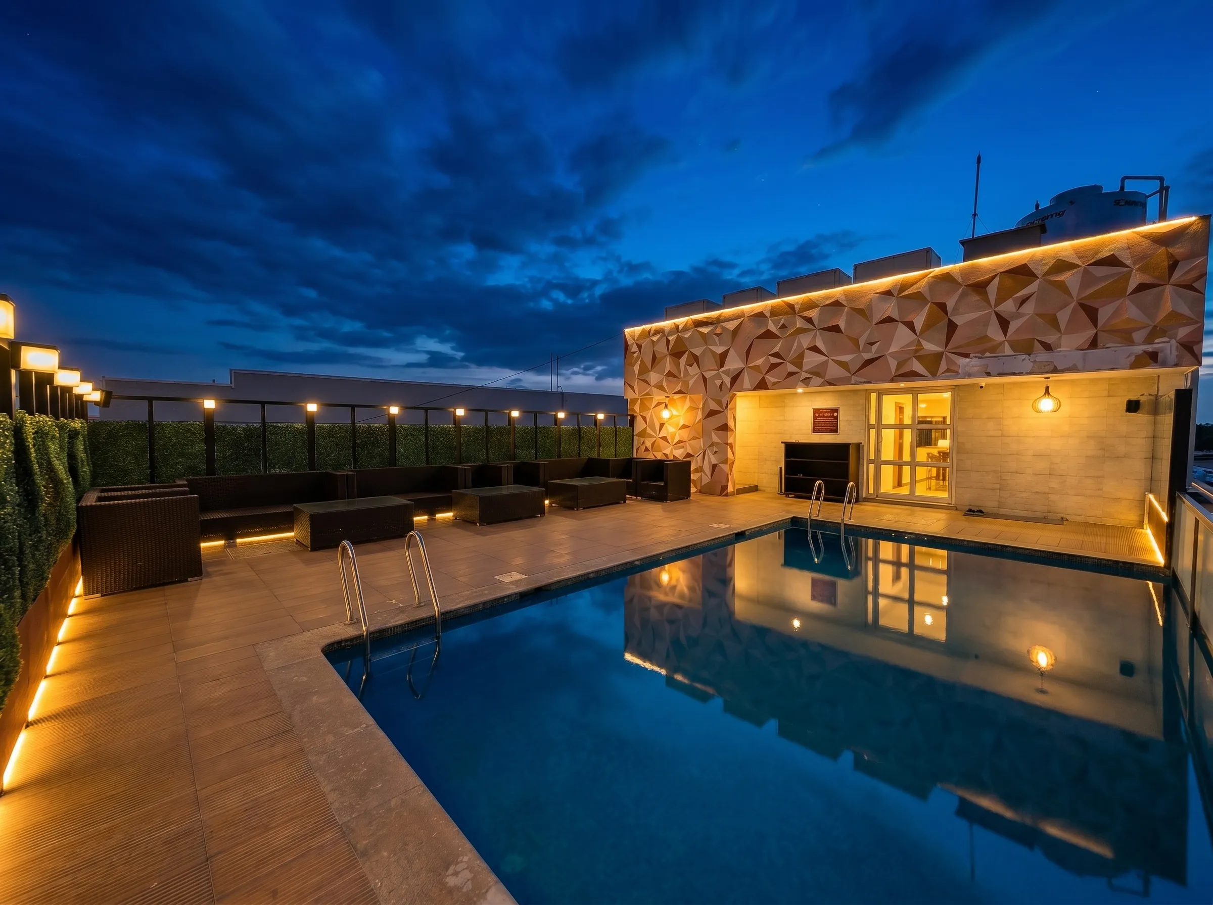 Rooftop Pool · Lantern light